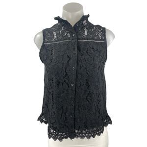 Jack by BB Dakota Black Floral Lace Sleeveless Scallop Button Up Blouse Top Sz S